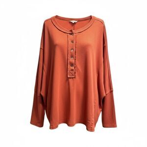 NWOT Vanilla Bay Women's Burnt Orange Button Henley Long Sleeve Top Shirt - 1X